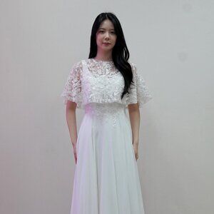 New A-Line Off White Wedding Gown w/ Sequins Embroidery & Ruched Skirt JTM21LW